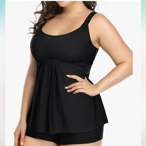 Holipick Black Women's Swim loose flowing tankini swim top only NWT 22W